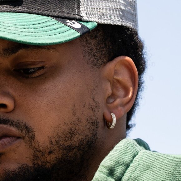 Honey Comb Set 3D Iced Cz Yellow Gold Plated 925 Sterling Silver Hoop Earrings - Picture 3 of 5